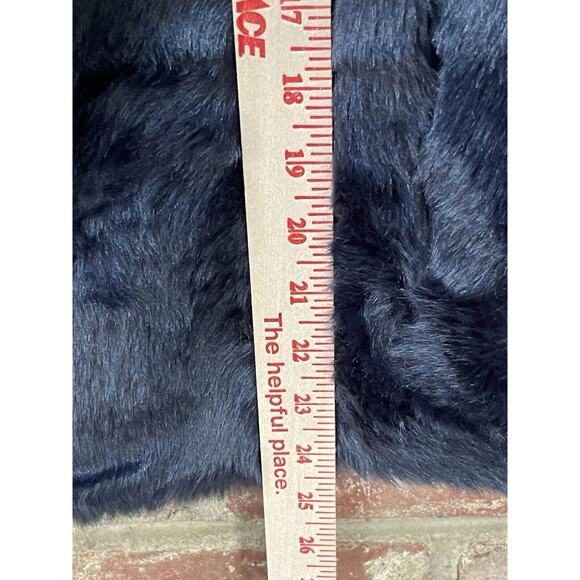 J Crew Faux Fur Vest Womens M Full Zip Navy Blue Pockets Satin Lining Mob Wife - Picture 5 of 10